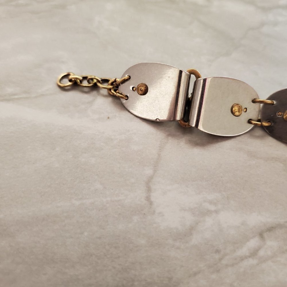 ✨ J.Crew Bracelet Silver Gold Rhinestones Crystals Antiqed Statement Chunky ✨ - Picture 8 of 11